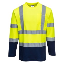 T-SHIRT COTON COMFORT BICOLORE MANCHES LONGUES  Colour:Jaune/Marine