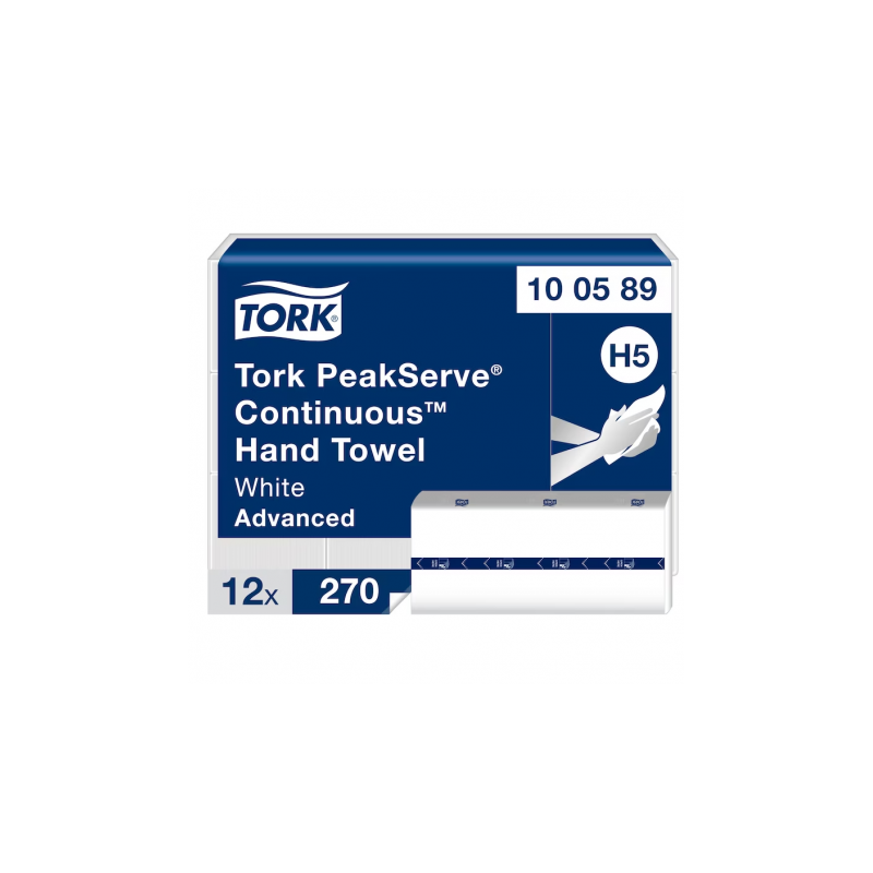 Essuie-mains continus Tork PeakServe blancs H5, Advanced, comprimés - Colis de 12x270