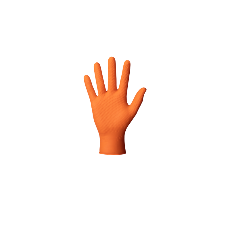 Gants Nitrile orange haute résistance texturés - Boite de 50