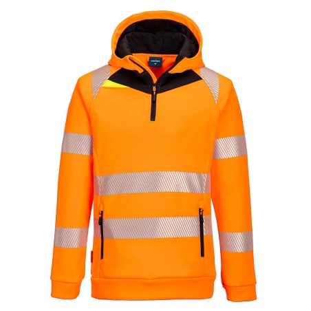 DX4 HI-VIS 1/4 ZIP HOODIE  Colour:Orange/Noir